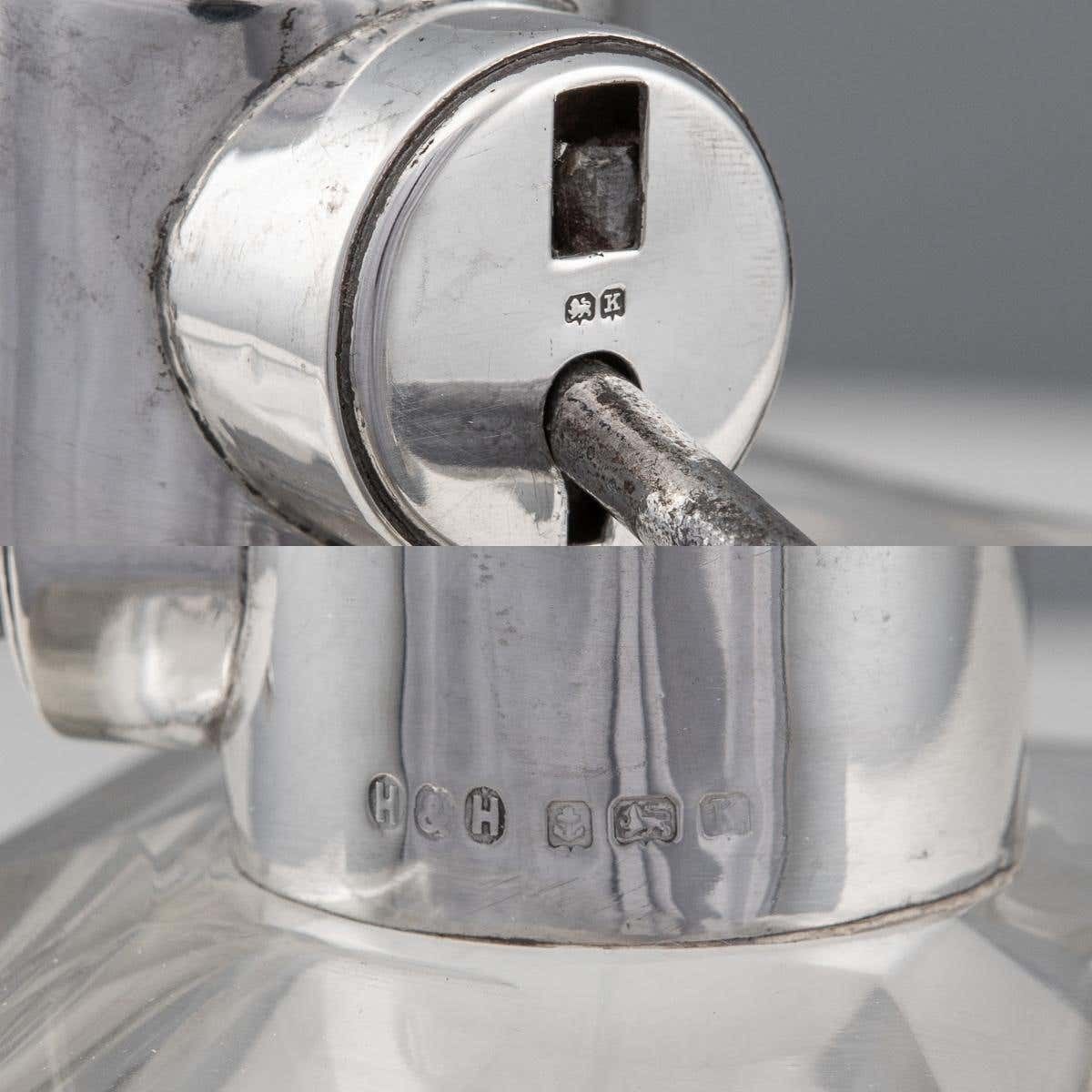 20th Century English Solid Silver & Glass Spirit Decanter With Lock & Key C.1927 photo buy