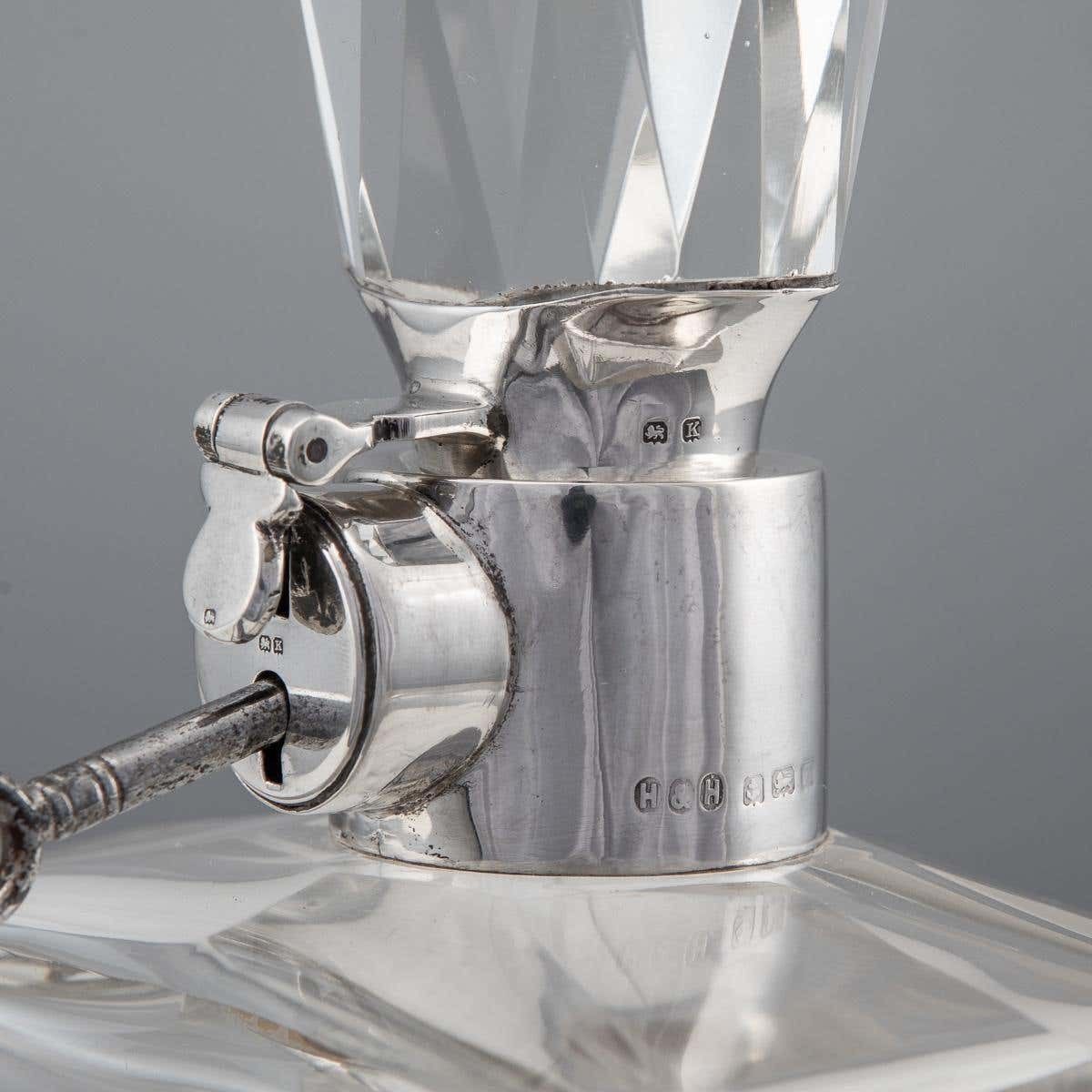 photo furniture 20th Century English Solid Silver & Glass Spirit Decanter With Lock & Key C.1927
