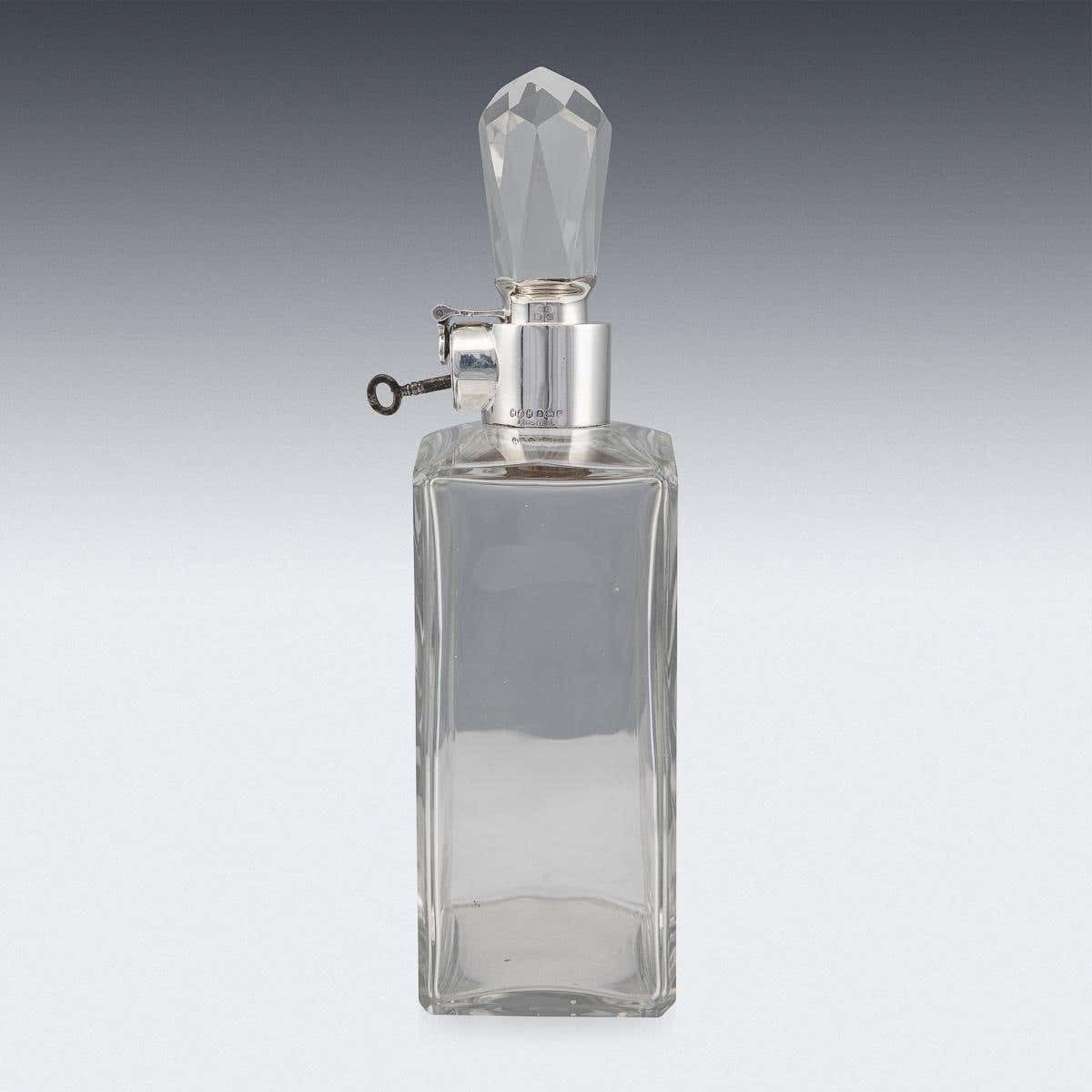 20th Century English Solid Silver & Glass Spirit Decanter With Lock & Key C.1934 photo Home Decor