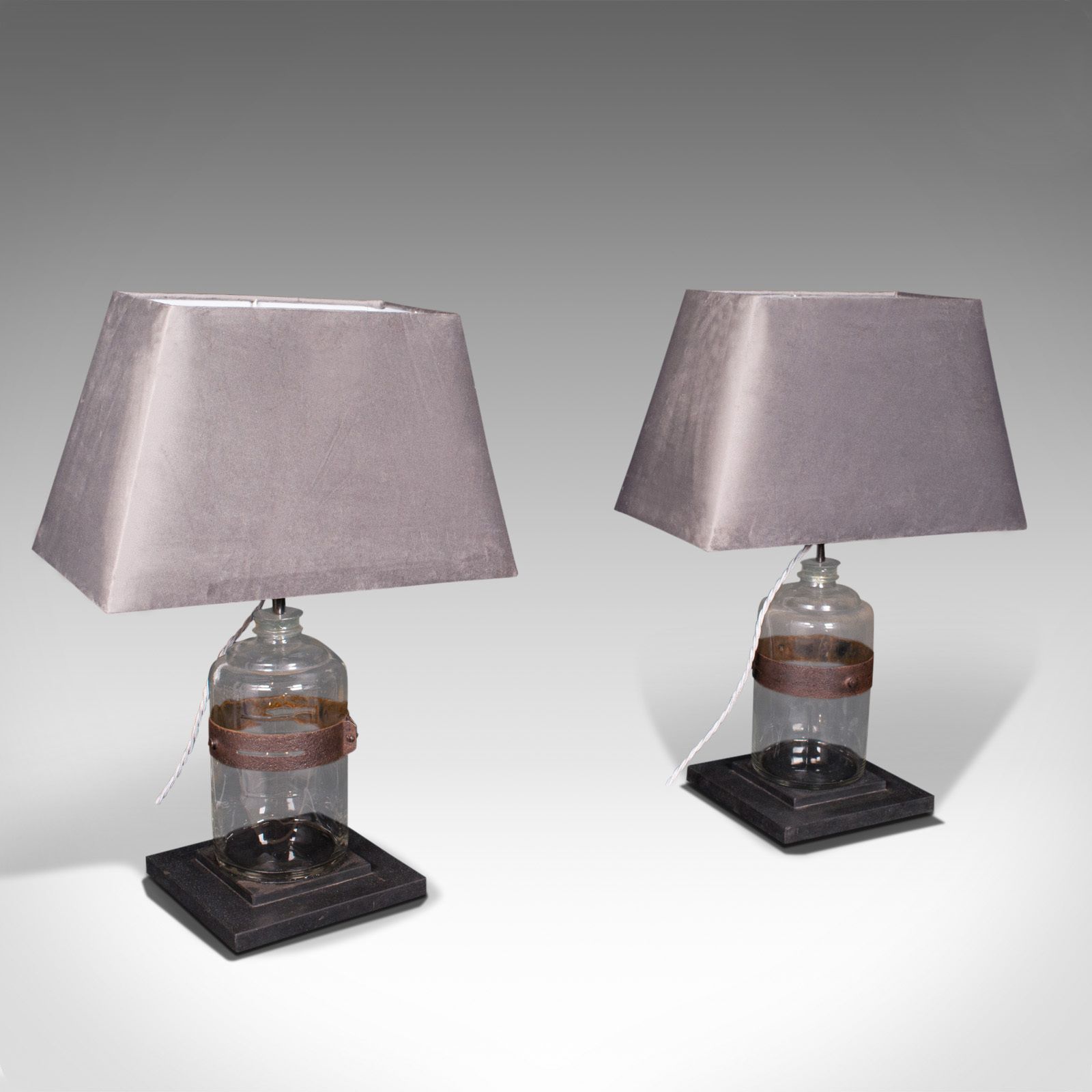 Pair Of, Antique Jar Lamps, English, Glass, Slate, Side Light, C.1900 photo furniture