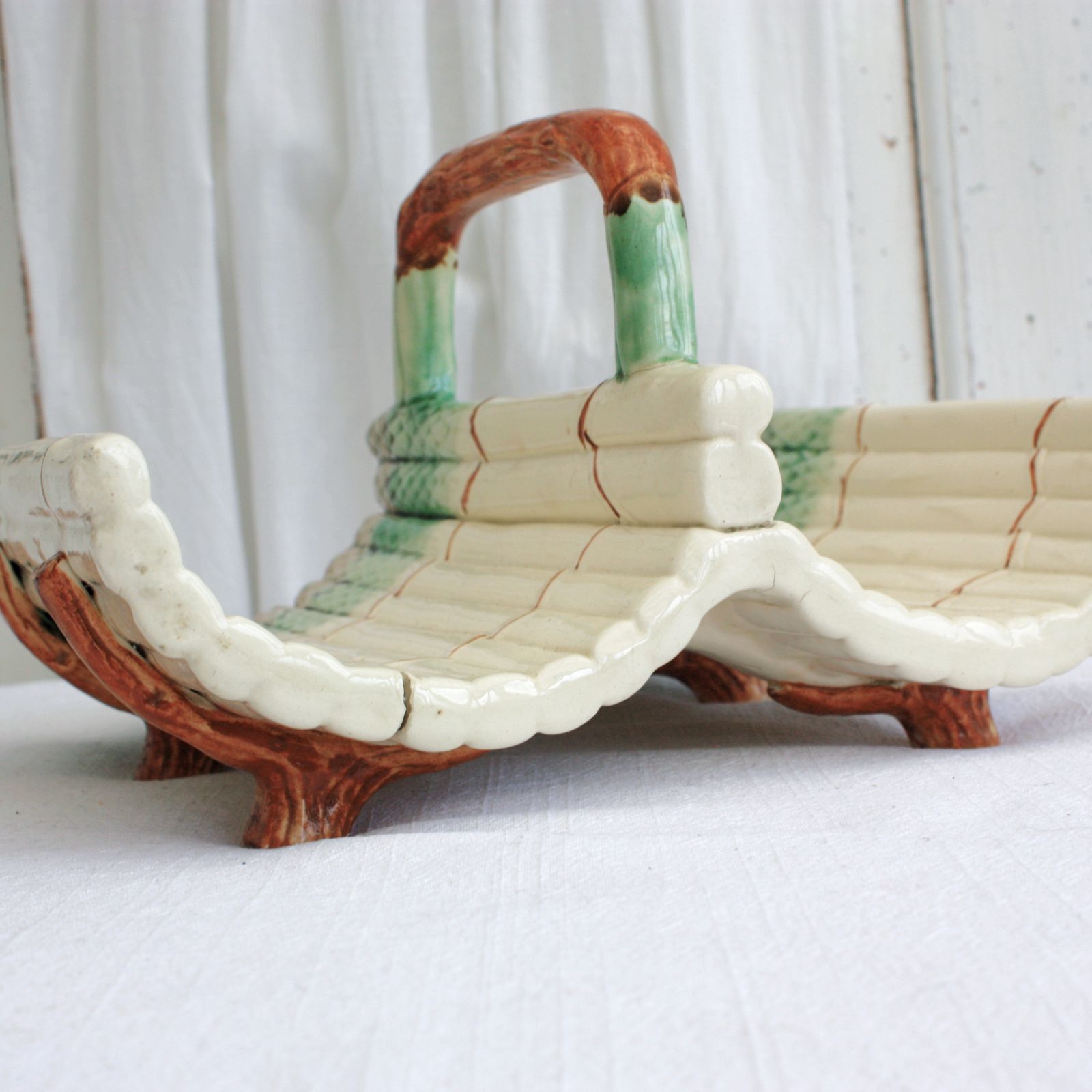 French Antique Majolica Asparagus Server photo vinterior