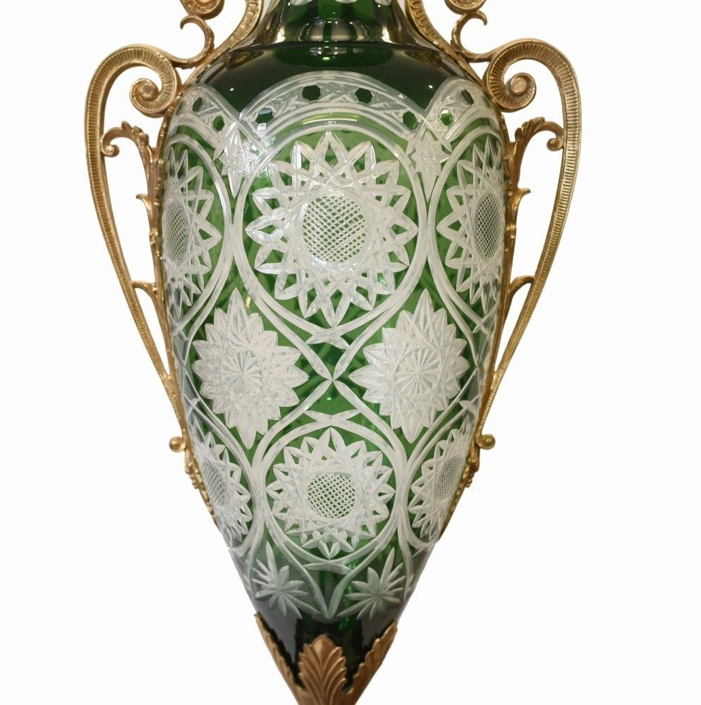 Pair French Vases Empire Cut Glass Amphora Urns photo vintage