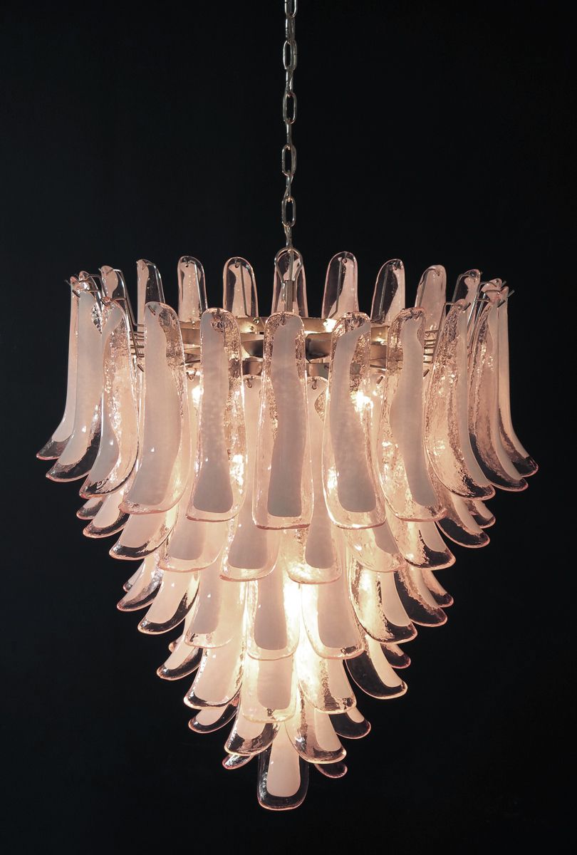 1560.0 Italian Vintage Murano Chandelier In The Manner Of Mazzega 75 Pink Glass Petals photo
