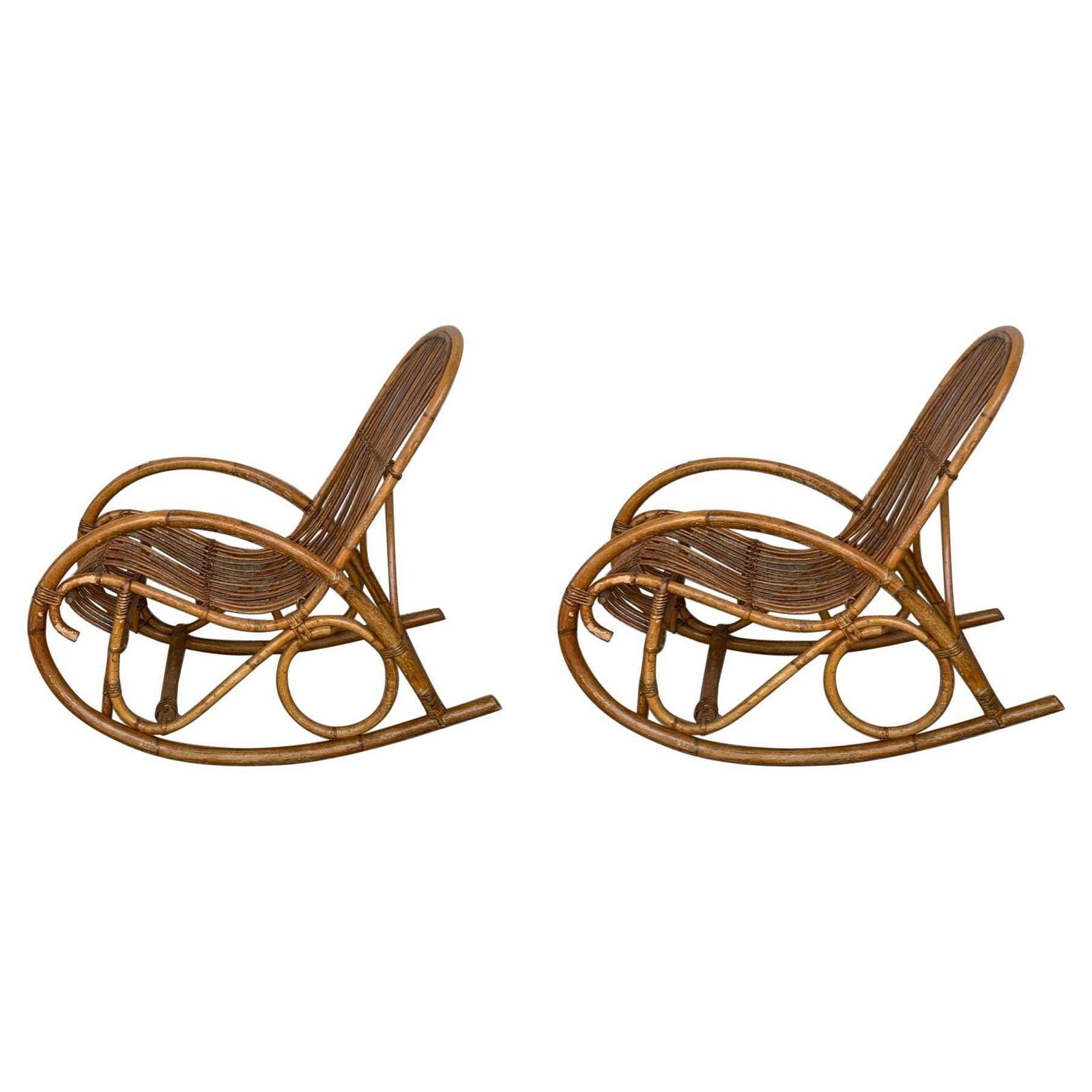 Fauteuils à bascule mid-century en bambou, dans le style de Franco Albini, Italie
