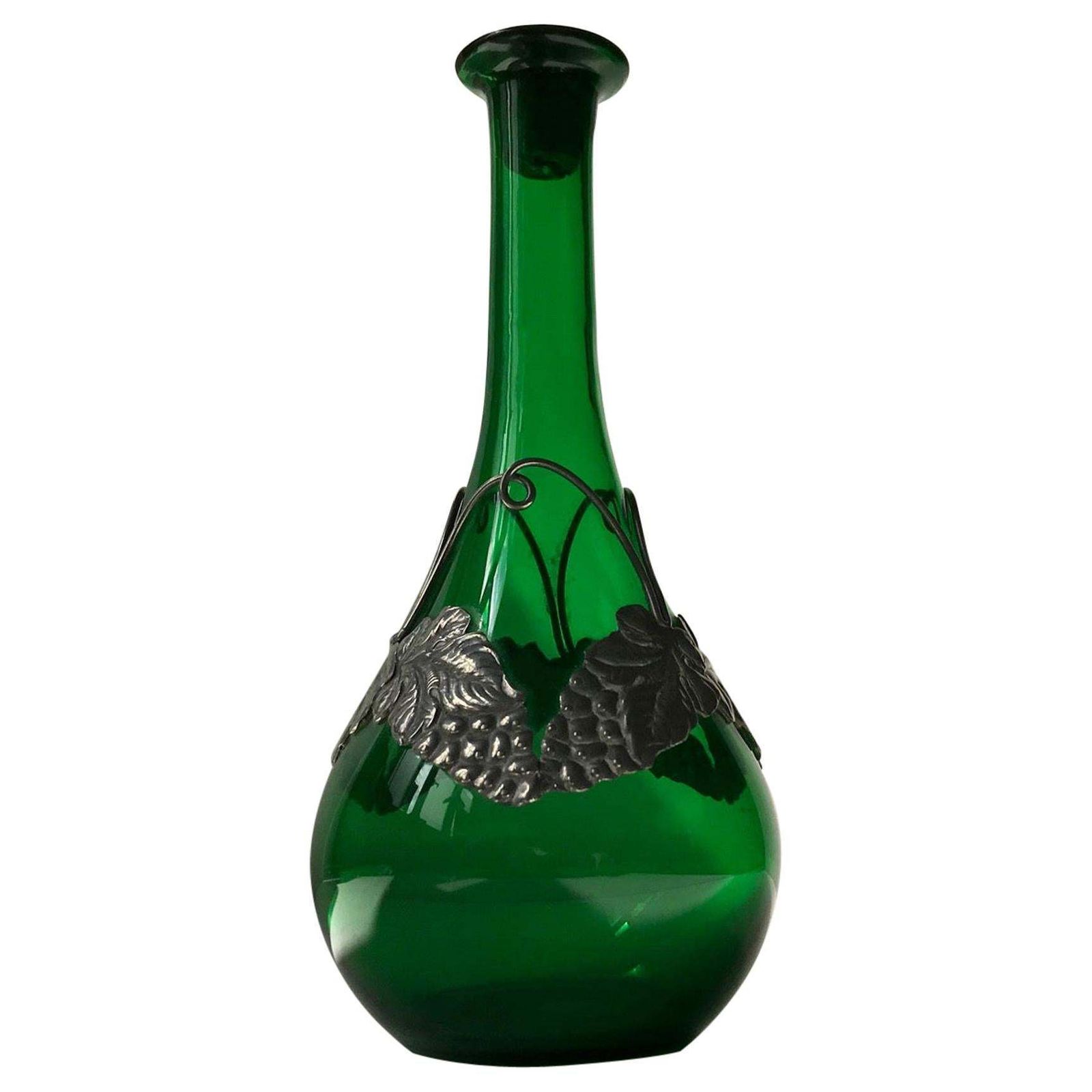 Green Jugendstil Decanter In Glass And Pewter From Holmegaard, 1920s