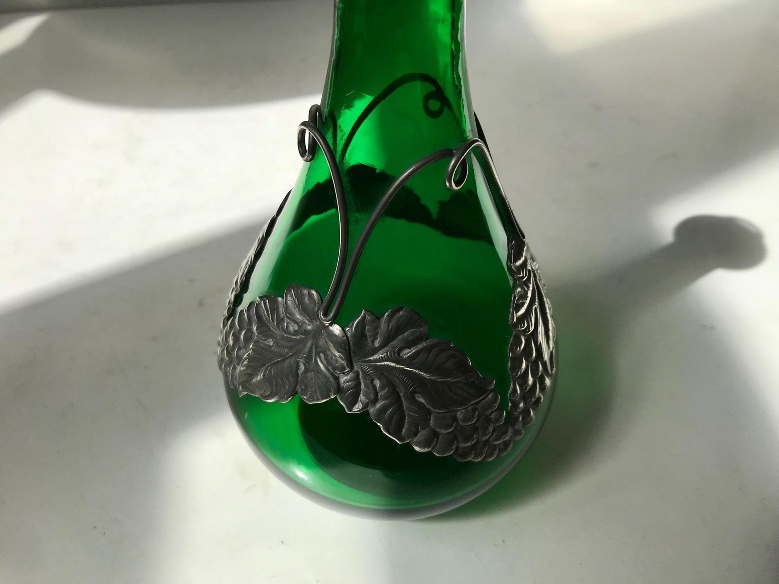 Green Jugendstil Decanter In Glass And Pewter From Holmegaard, 1920s photo for sale