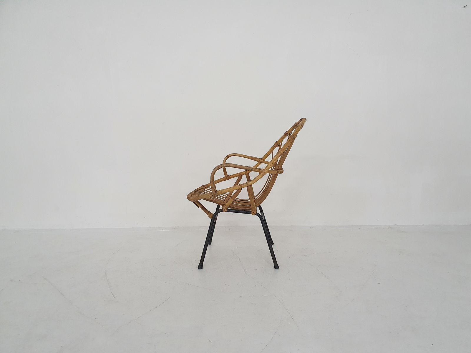 Rohe Noordwolde Rattan And Metal Lounge Chair, The Netherlands 1950s photo for sale