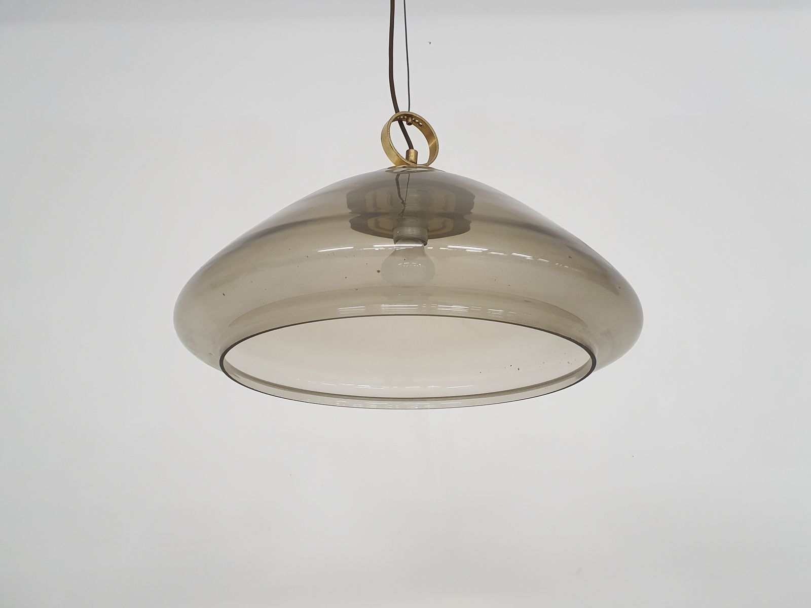Mid Century Hanglamp Van Gerookt Glas En Messing photo furniture