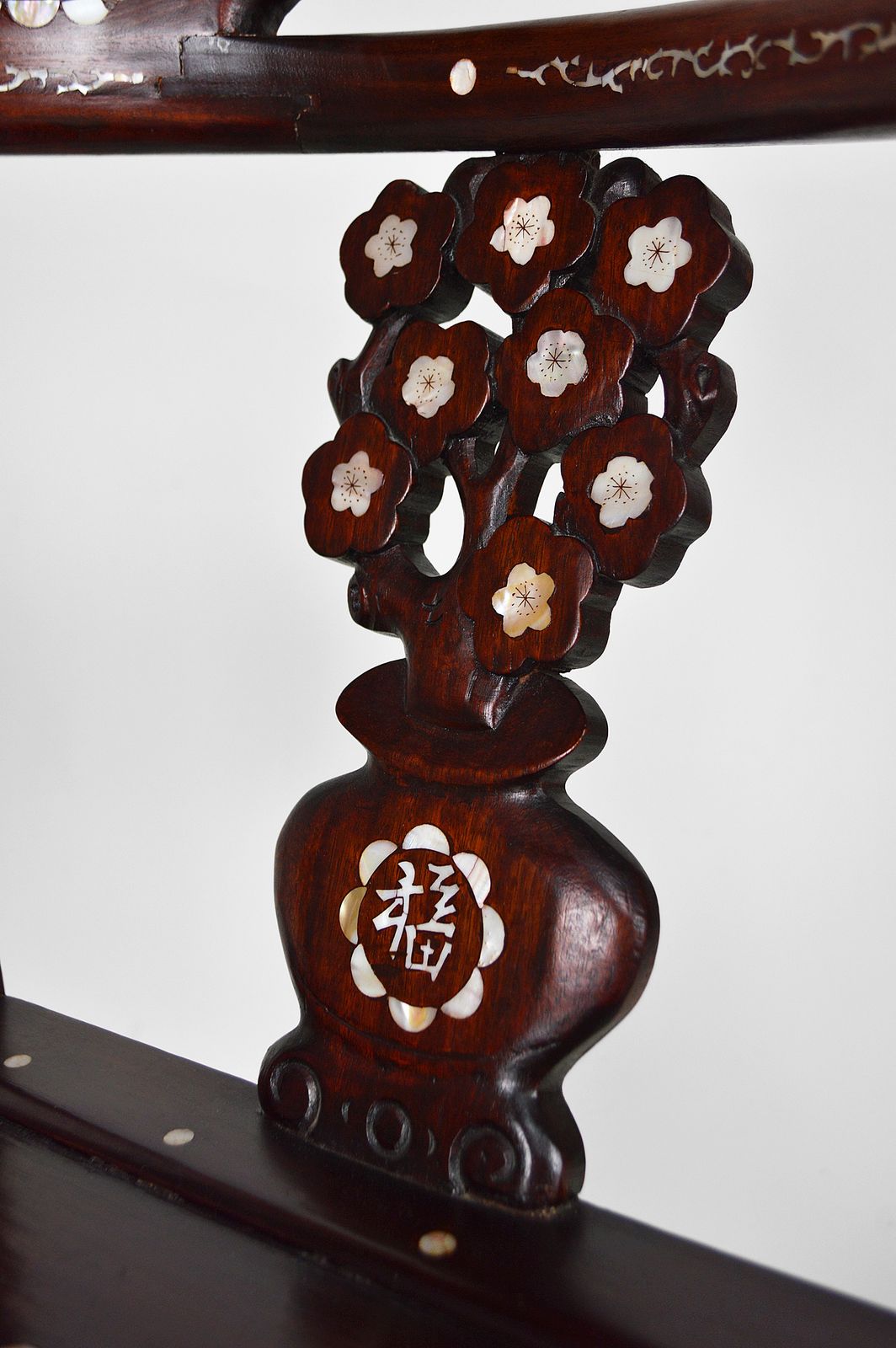 Asian Carved Inlaid Wood Armchairs, Early 20th Century, Set Of 4 photo Furniture