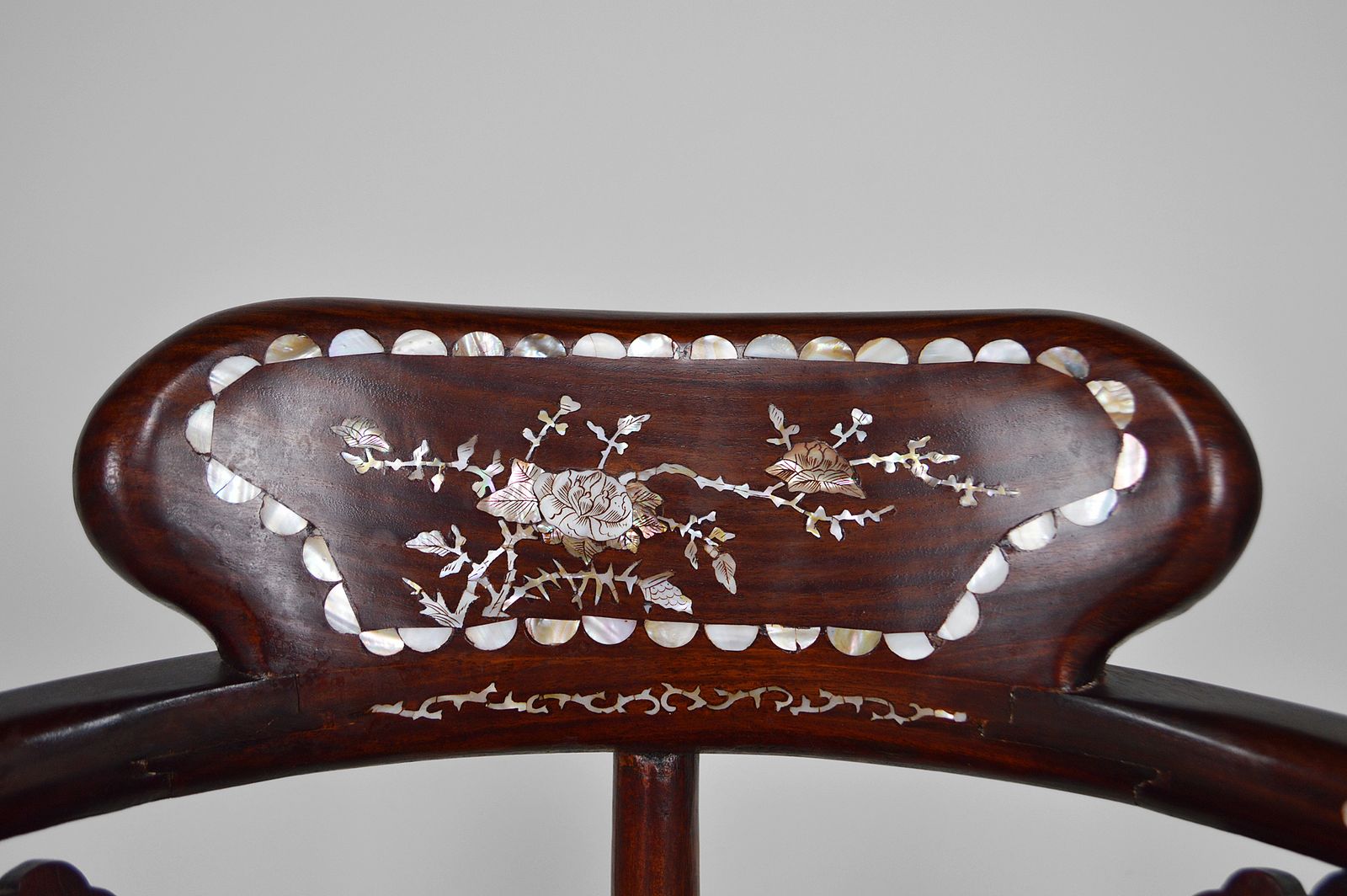 Asian Carved Inlaid Wood Armchairs, Early 20th Century, Set Of 4 photo 2800.0