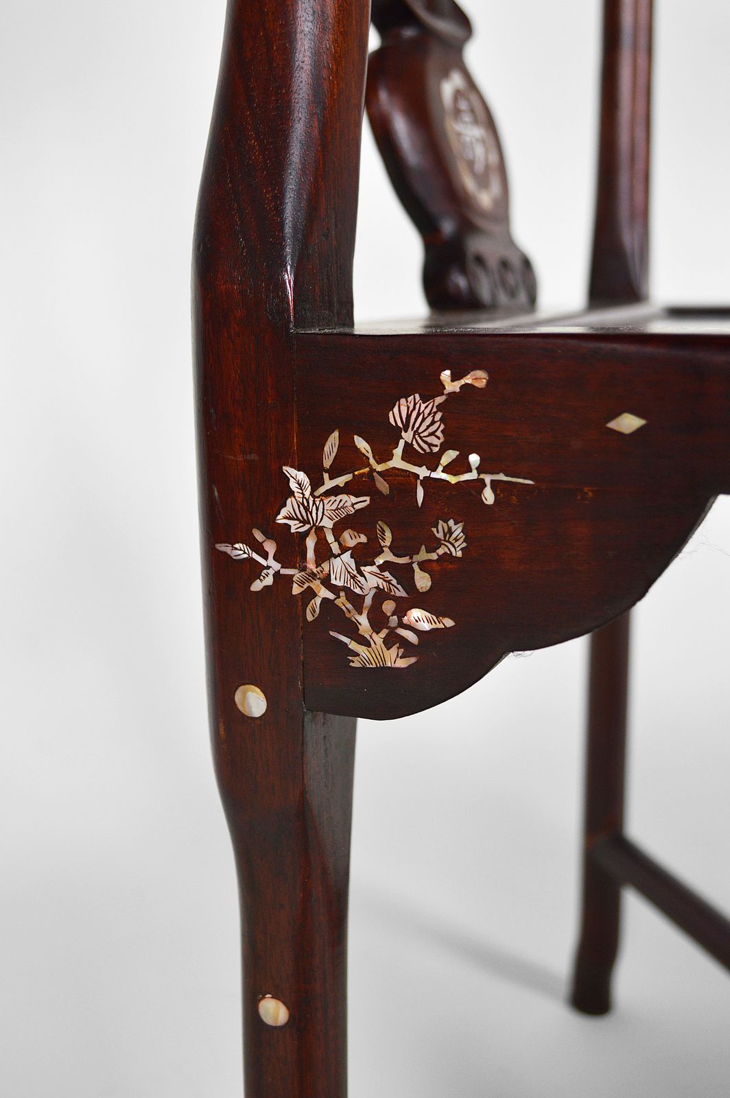 photo furniture Asian Carved Inlaid Wood Armchairs, Early 20th Century, Set Of 4