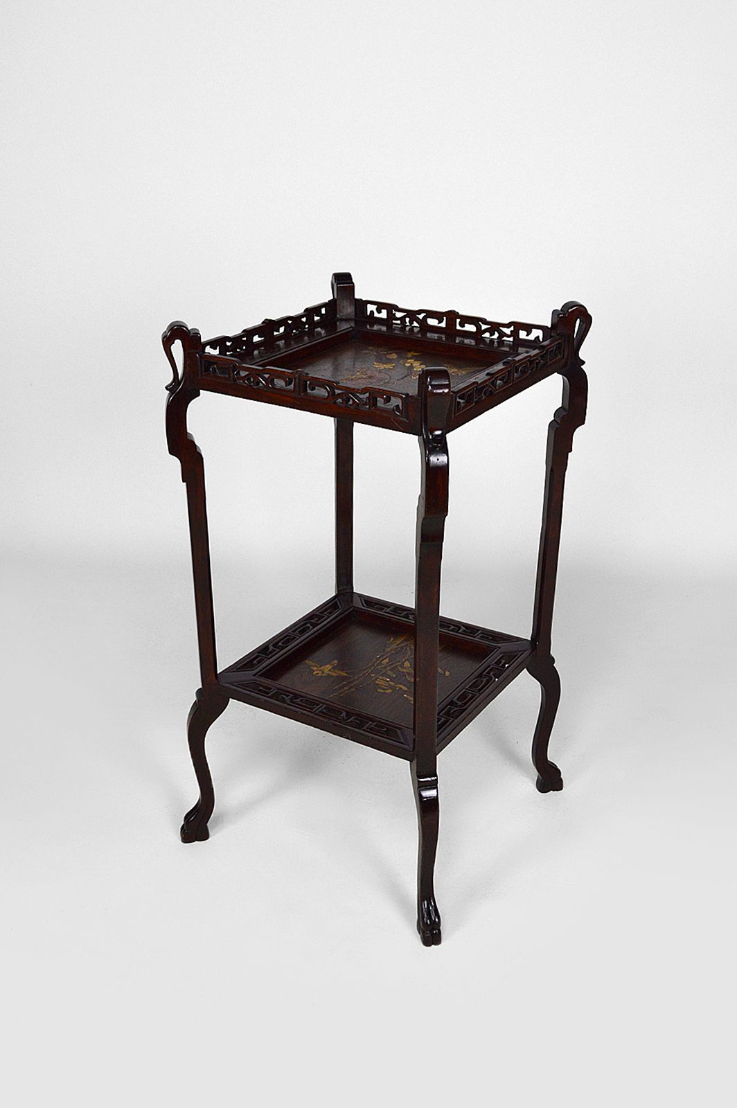 French Japonism Carved Wood & Lacquered Panels Side Table, 1880s