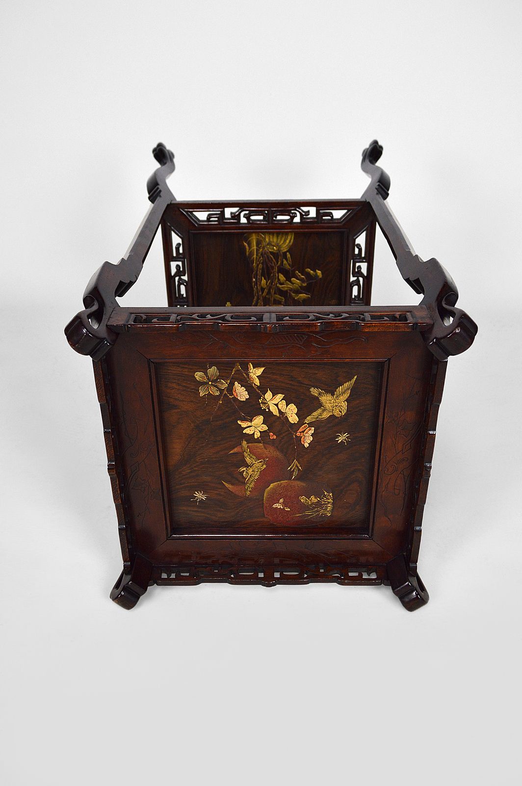 French Japonism Carved Wood & Lacquered Panels Side Table, 1880s photo buy