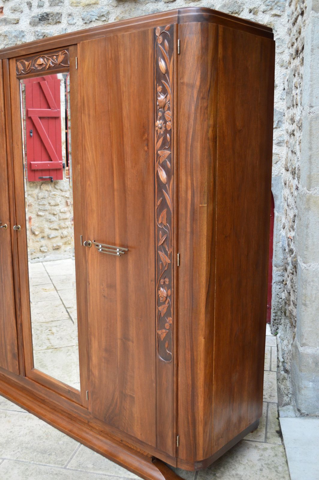 French Art Deco Bedroom Set In Solid Carved Wood, Blooming Shrubs Theme photo 16080.0