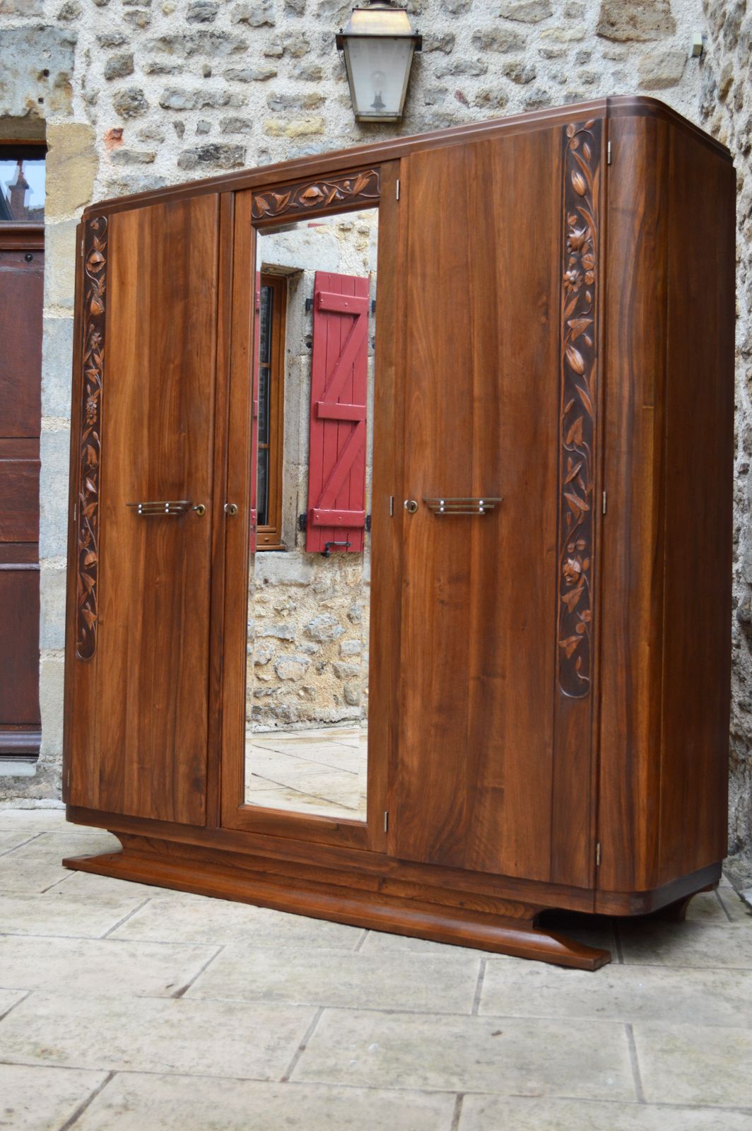 French Art Deco Bedroom Set In Solid Carved Wood, Blooming Shrubs Theme photo buy