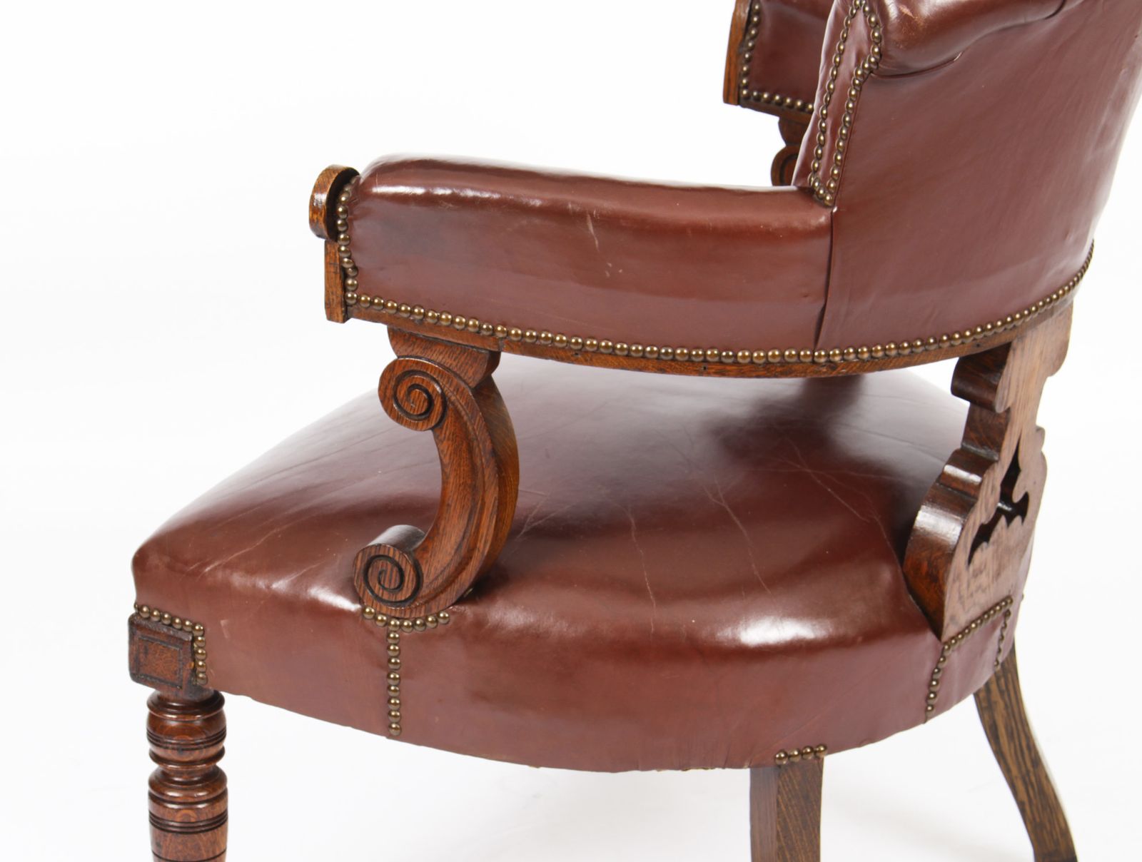 photo furniture Victorian Oak Leather Desk Chair Tub Chair C.1880