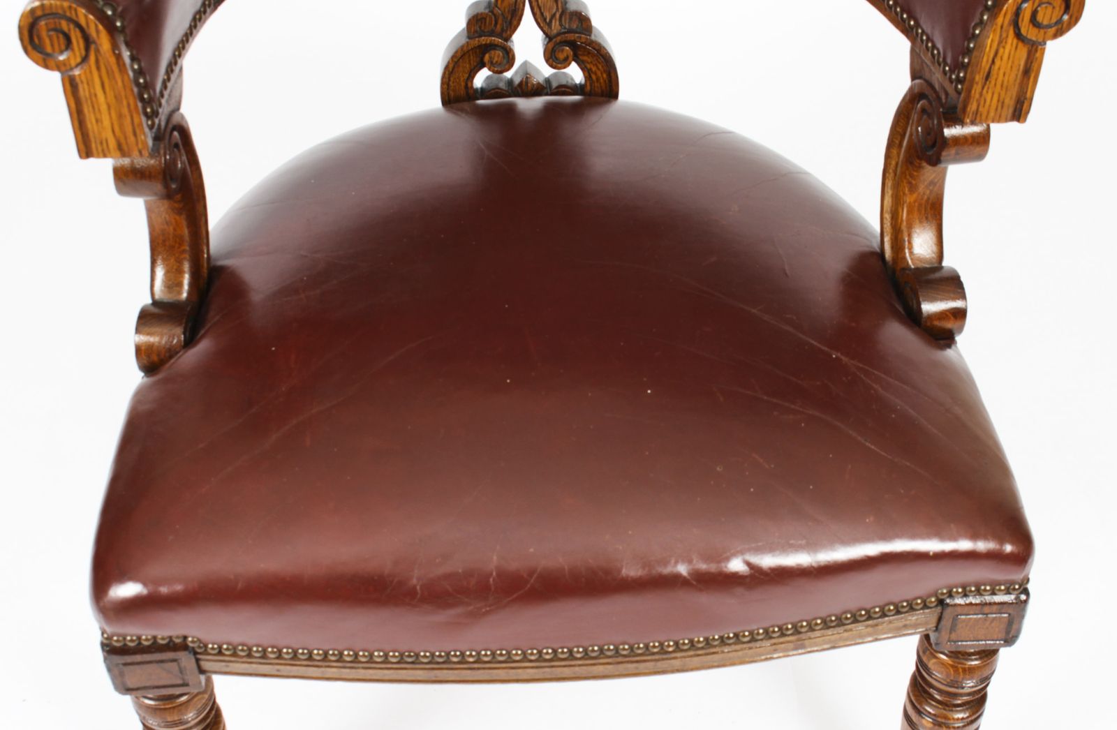 photo for sale Victorian Oak Leather Desk Chair Tub Chair C.1880