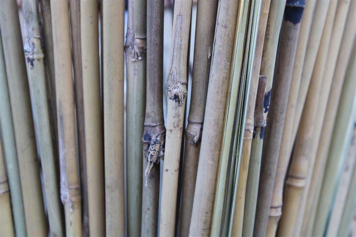photo vinterior Italian Naturalistic Lantern Chandelier 1970s Bamboo Brass Gold Crespi Style