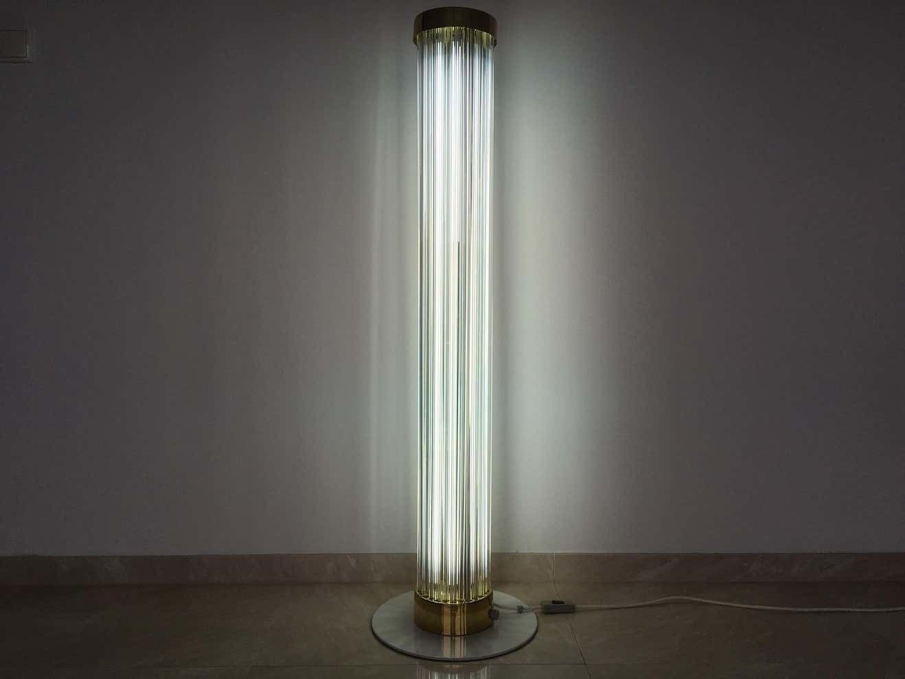 Very Rare Midcentury Glass Brass Floor Lamp Kamenicky Senov/Preciosa, 1960s photo for sale