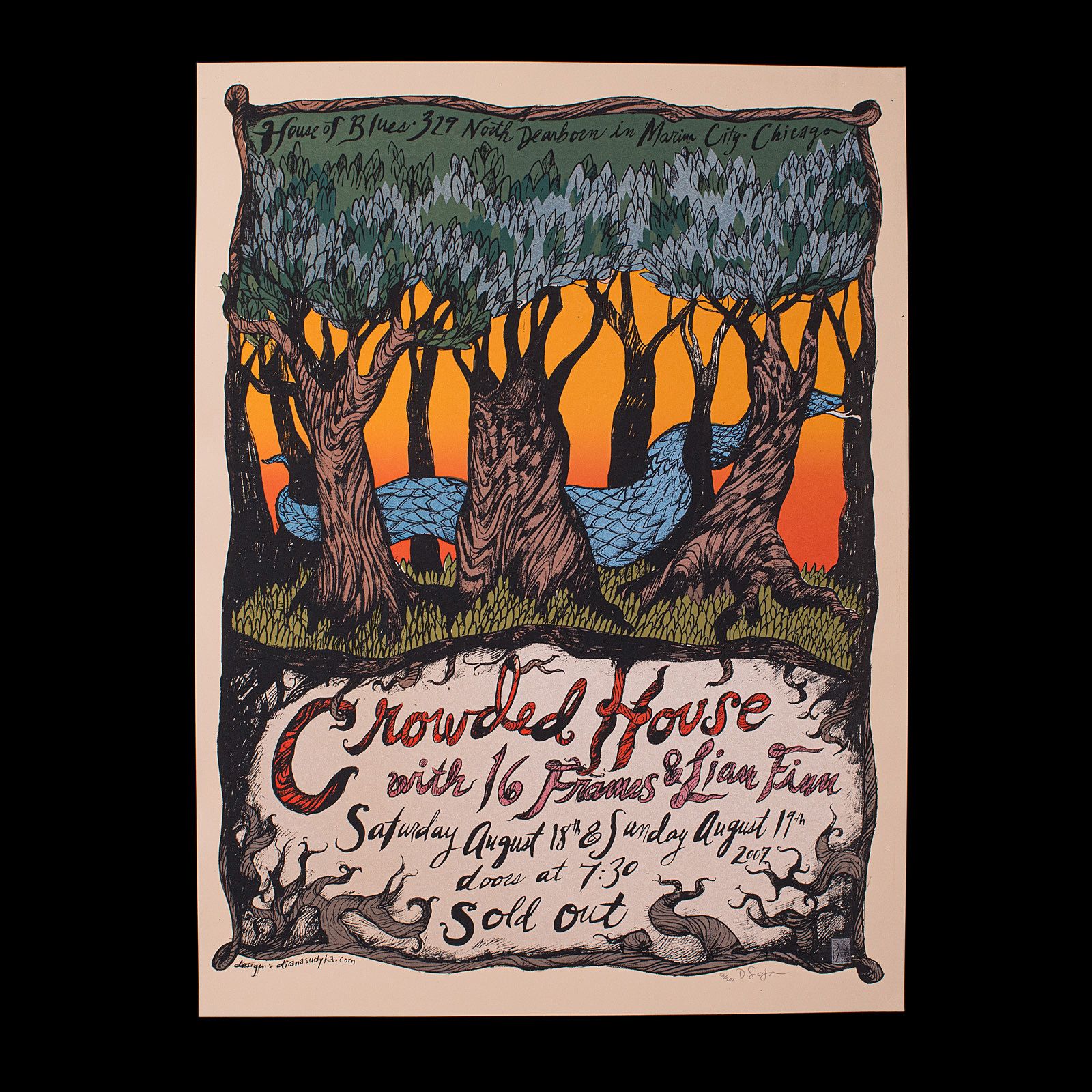 Decorative Concert Screenprint, Crowded House, American, Art Poster, Signed photo furniture