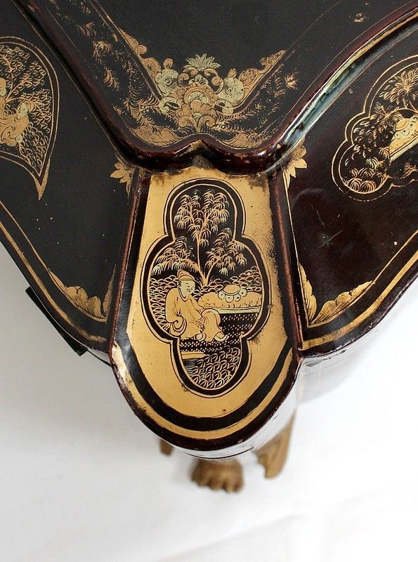 Important Asian Black Lacquered Wood Box, Napoleon III Period Mid 19th Century photo vintage