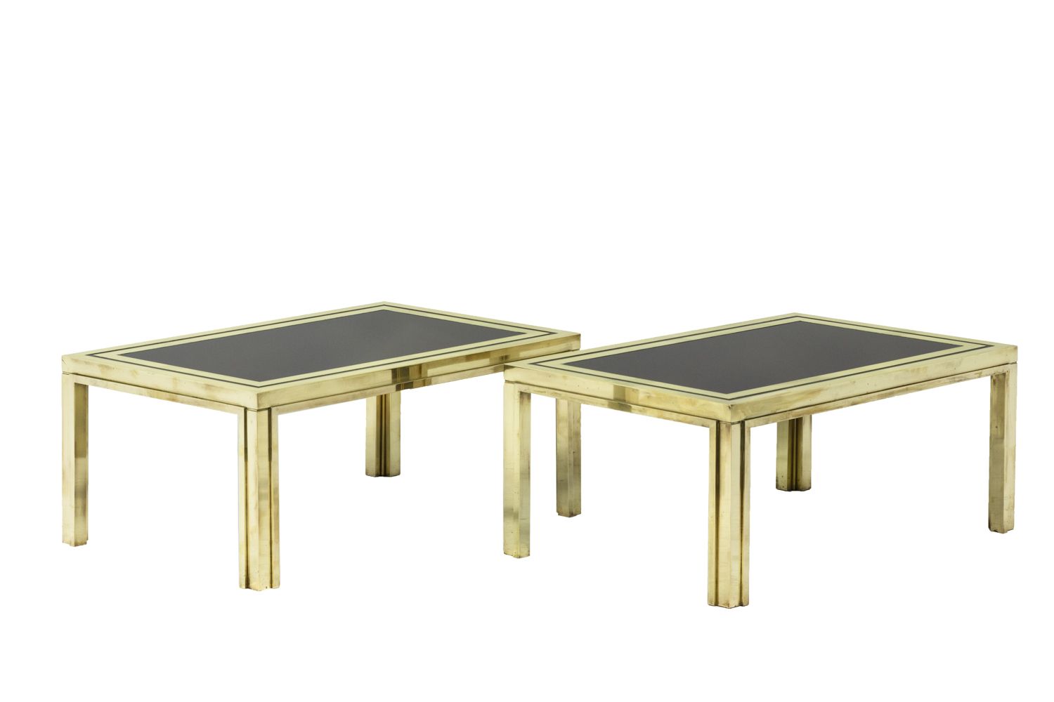 Maison Iiwans, Pair Of End Tables In Gilded Brass, 1970s