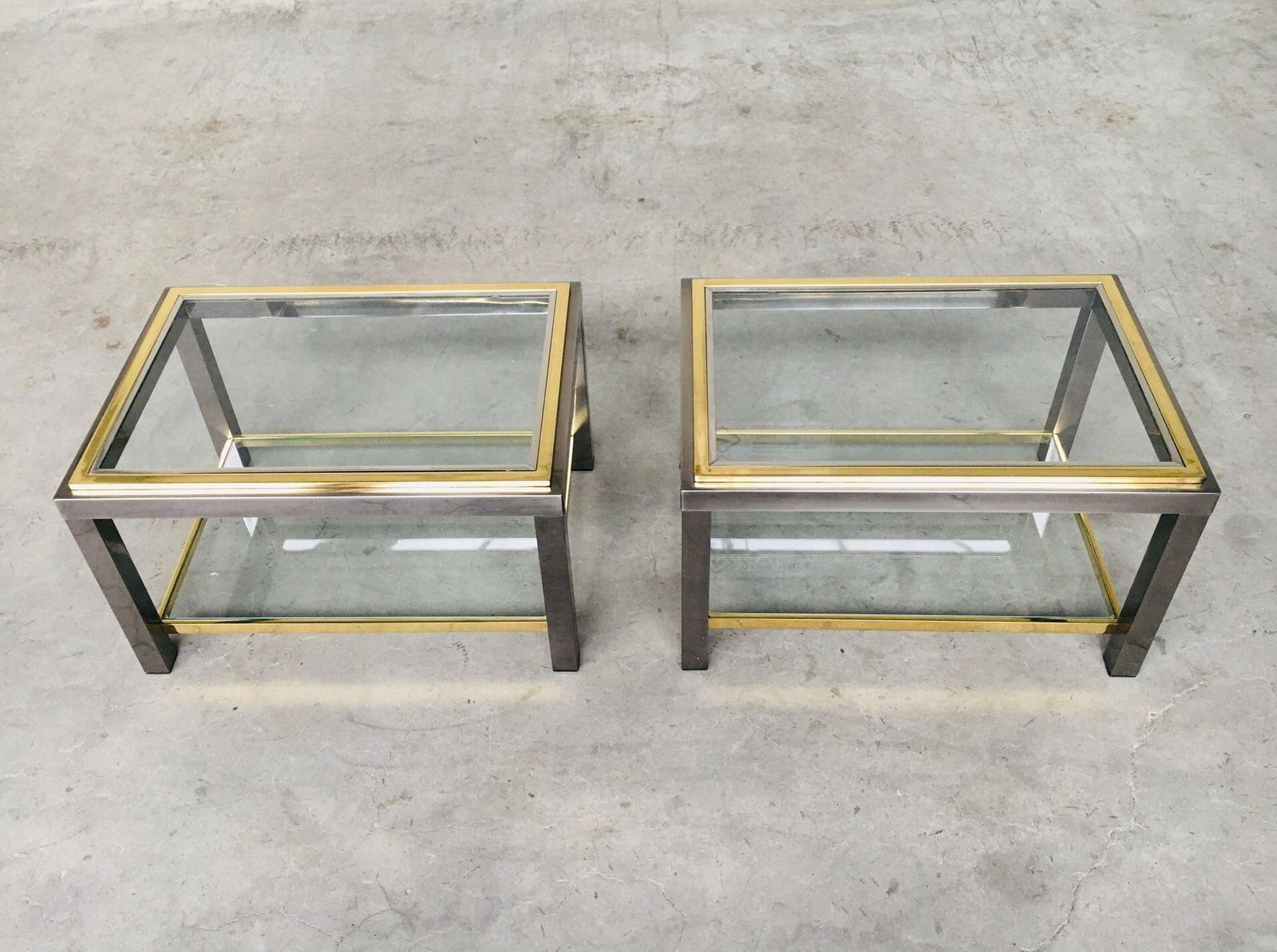 photo furniture Willy Rizzo Stijl Design Bijzettafelset, Jaren 1970 – Tweelaags, Set Van 2