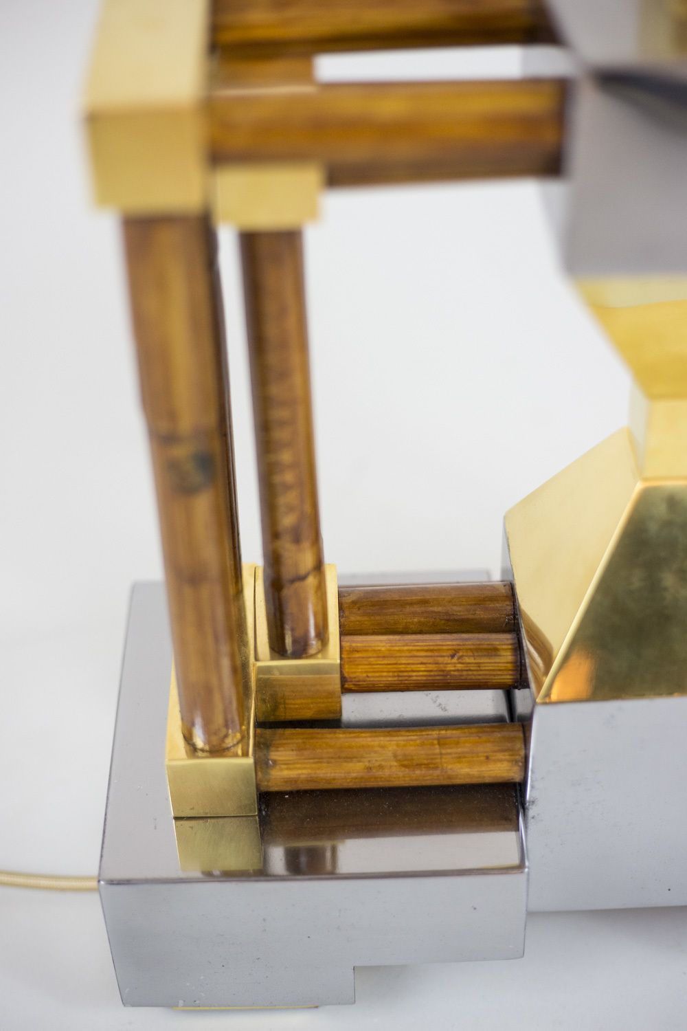 Bamboo Lamp, Golden And Silver Brass, 1970s photo vinterior