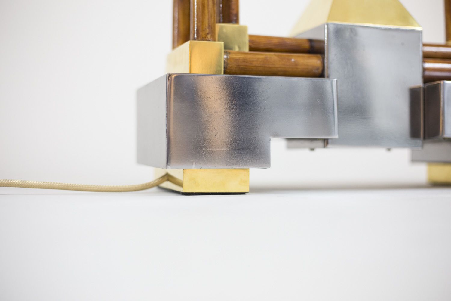 photo for sale Bamboo Lamp, Golden And Silver Brass, 1970s