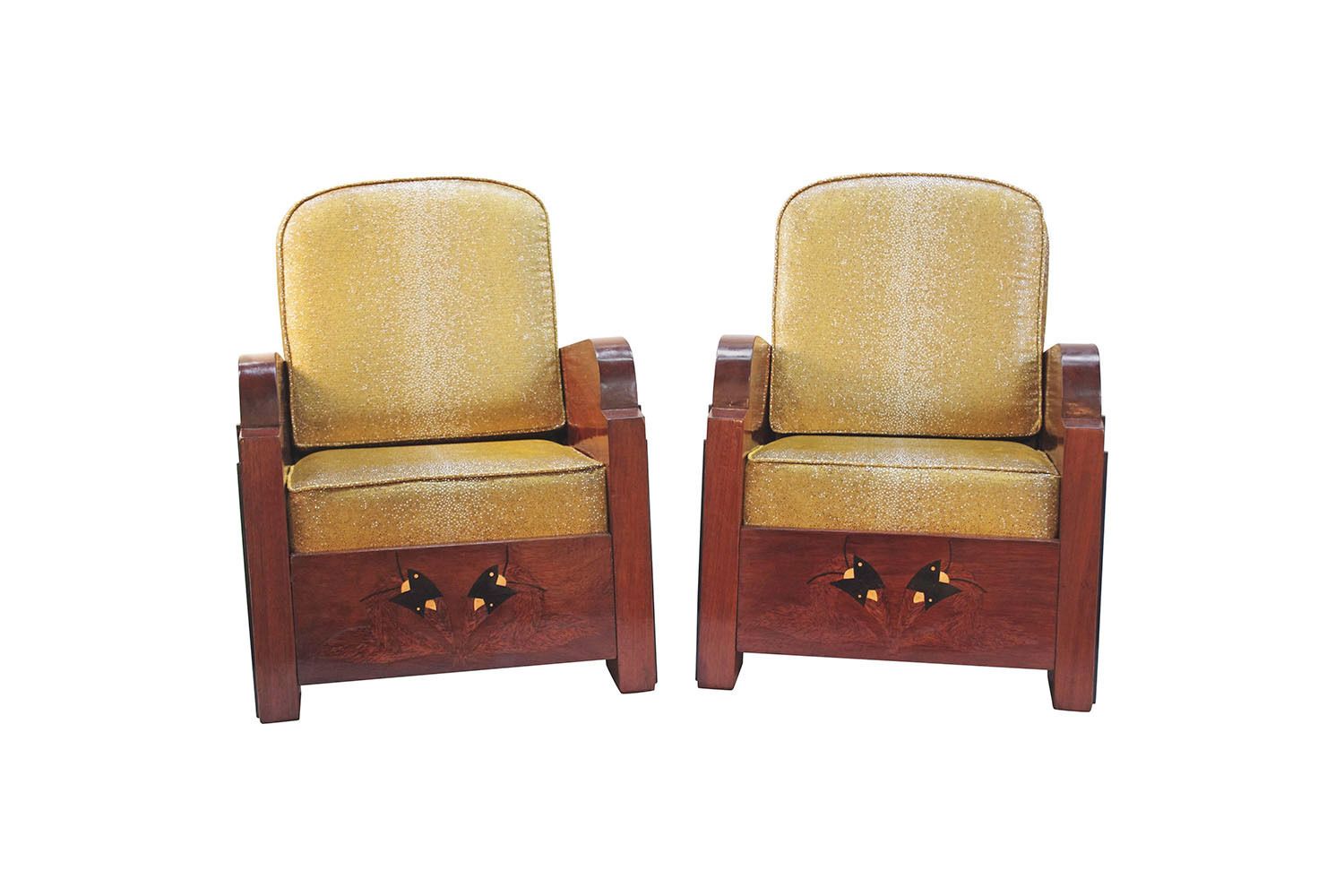 Pair Of Art Deco Armchairs With Shagreen Style Trim, Circa 1930