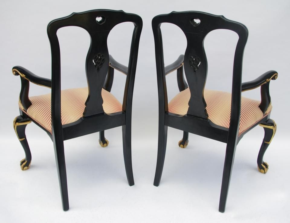 Pair Of Black And Gold Lacquered Wood Armchairs, 1970s photo furniture