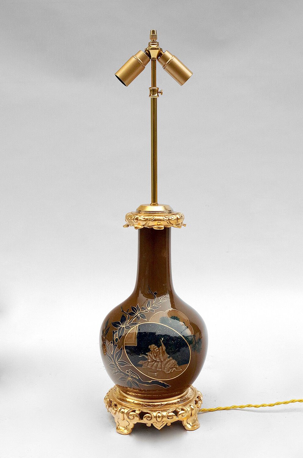 Pair Of Brown And Blue Japanese Porcelain Lamps, 19th Century photo Lighting