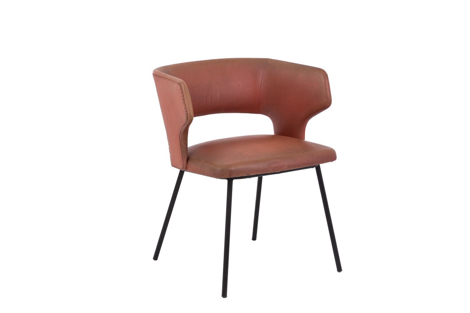 Orange Leatherette And Black Lacquered Metal Armchair, 1950s