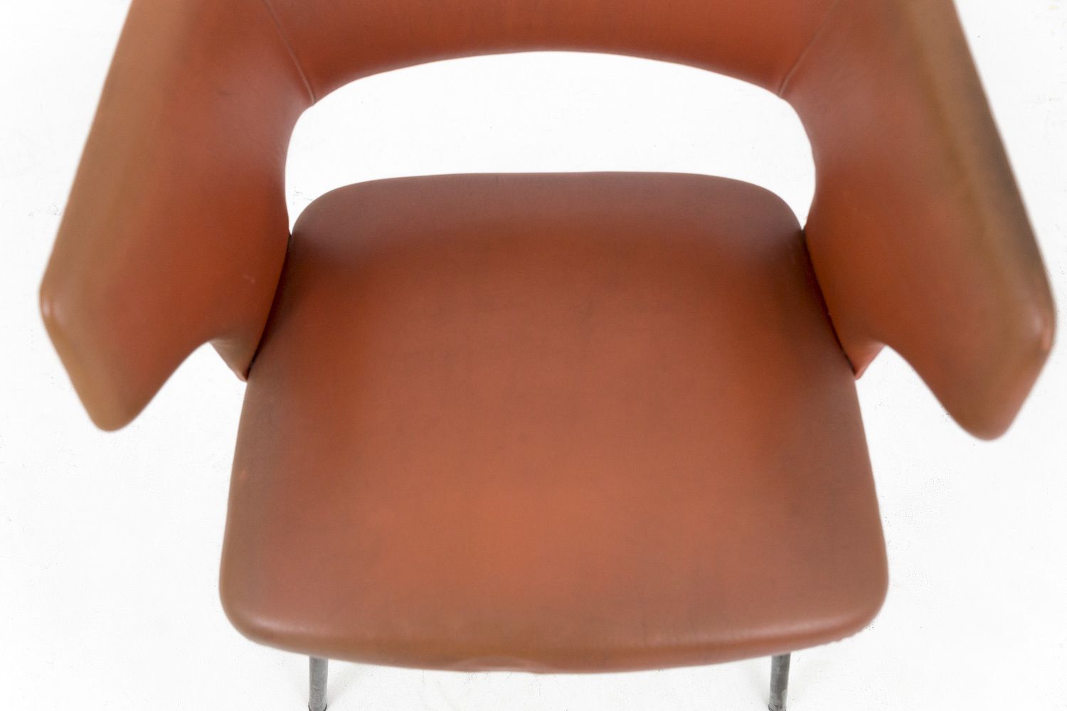 Orange Leatherette And Black Lacquered Metal Armchair, 1950s photo vintage