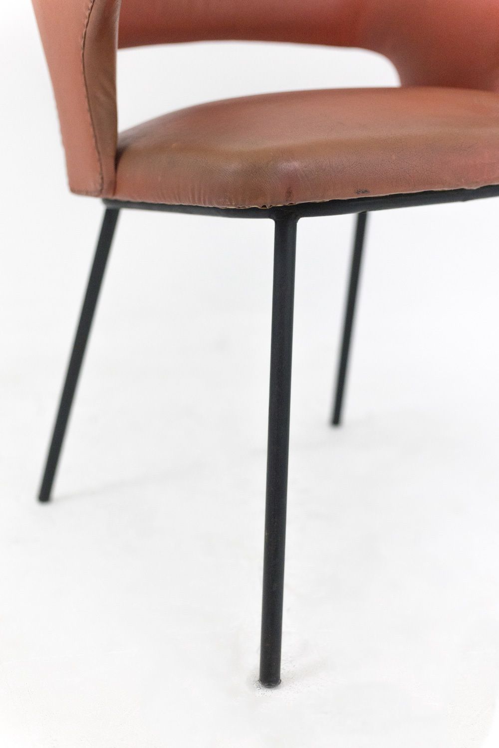 photo for sale Orange Leatherette And Black Lacquered Metal Armchair, 1950s