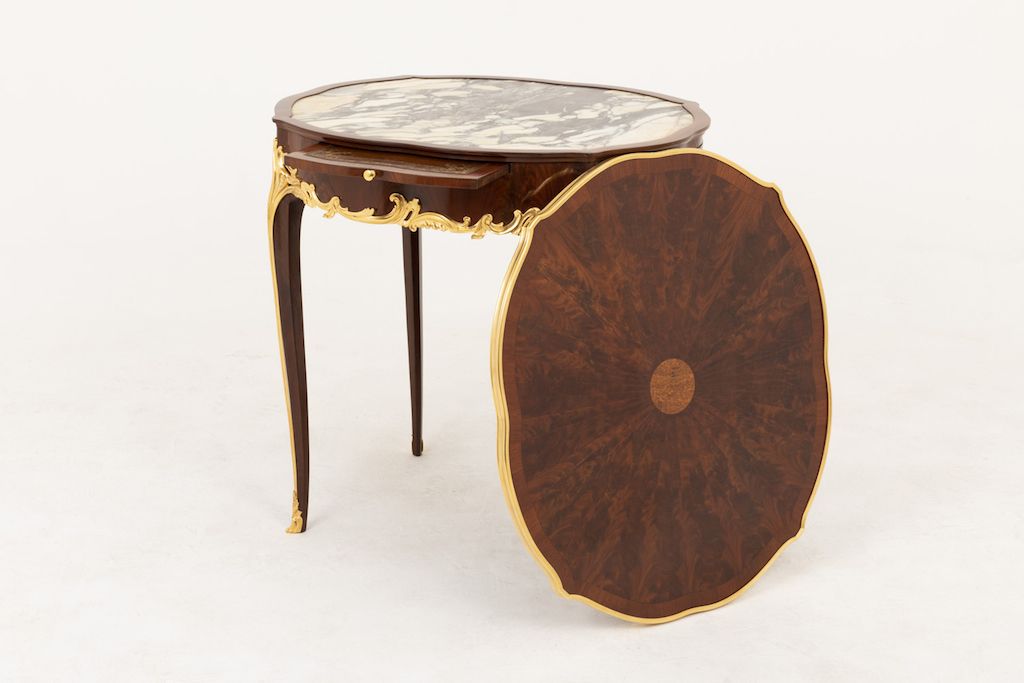 Furniture Louis XV Style Bouillotte Table In Violet Wood, Late 19th Century photo