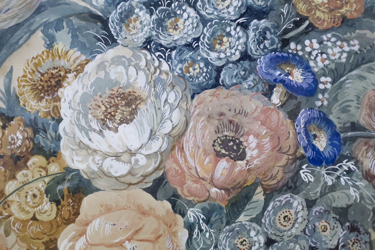 Pair Of Gouaches With Bouquets Of Flowers, Late 19th Century photo 850.0