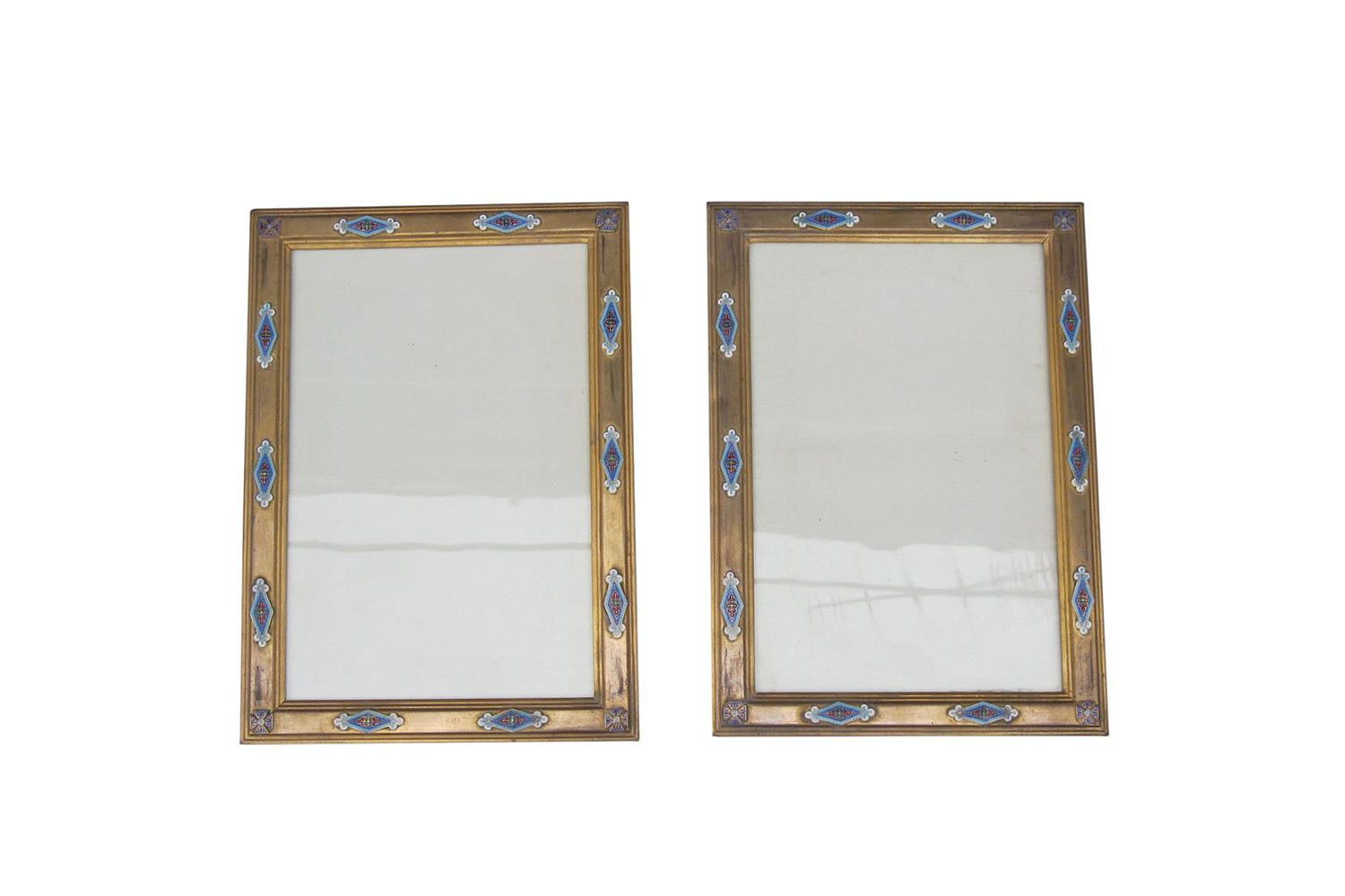 Pair Of Napoleon III Frames In Gilded Bronze And Cloisonné Enamels