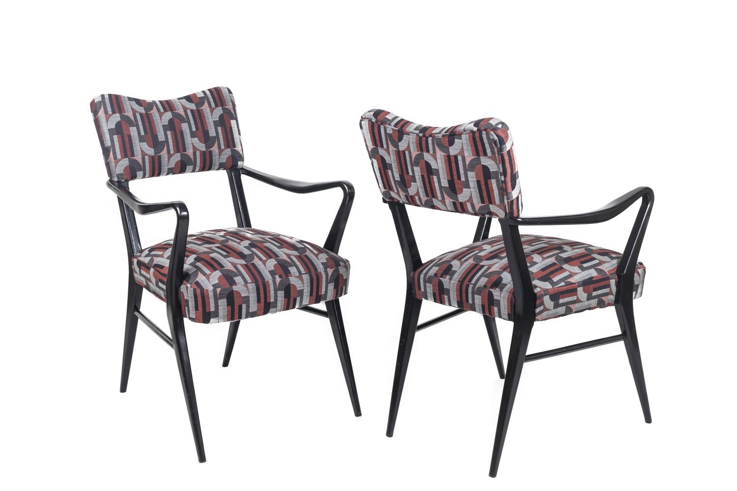 Ico Parisi, Pair Of Black Lacquered Wood Armchairs, 1970s