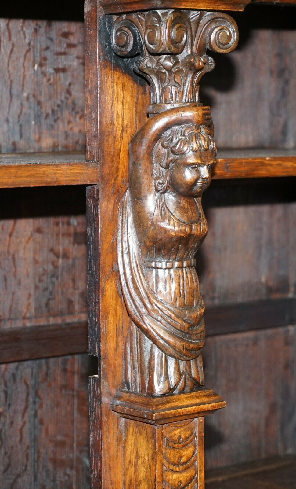 Large Heavily Carved Bookcase Cupboard With Ornate Cherub Putti & Lion Figures photo Furniture