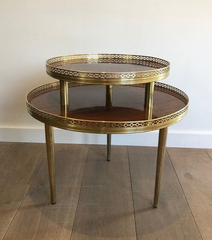 Neoclassical Style Mahogany, Brass And Gilt Metal Base Tripod Gueridon. French. Circa 1940