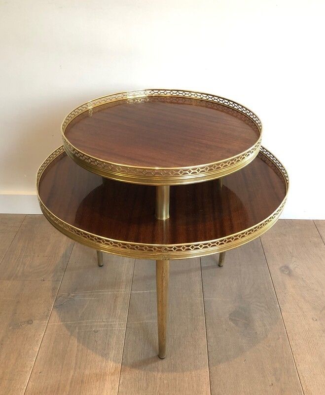 Neoclassical Style Mahogany, Brass And Gilt Metal Base Tripod Gueridon. French. Circa 1940 photo furniture