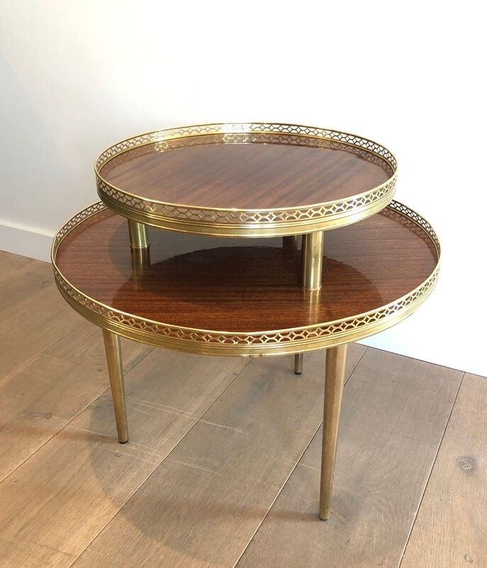 Neoclassical Style Mahogany, Brass And Gilt Metal Base Tripod Gueridon. French. Circa 1940 photo Furniture