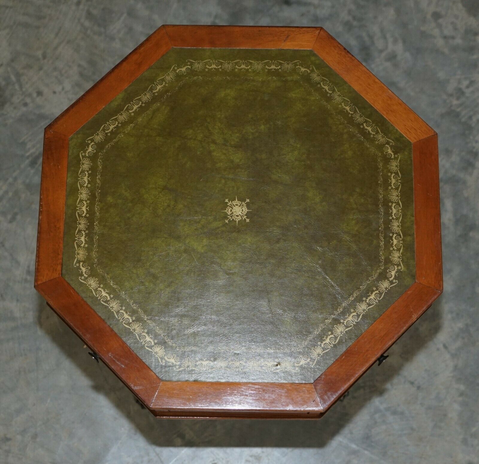 Nice Regency Style Mahogany Green Leather Side End Lamp Wine Drum Table Drawers photo Furniture