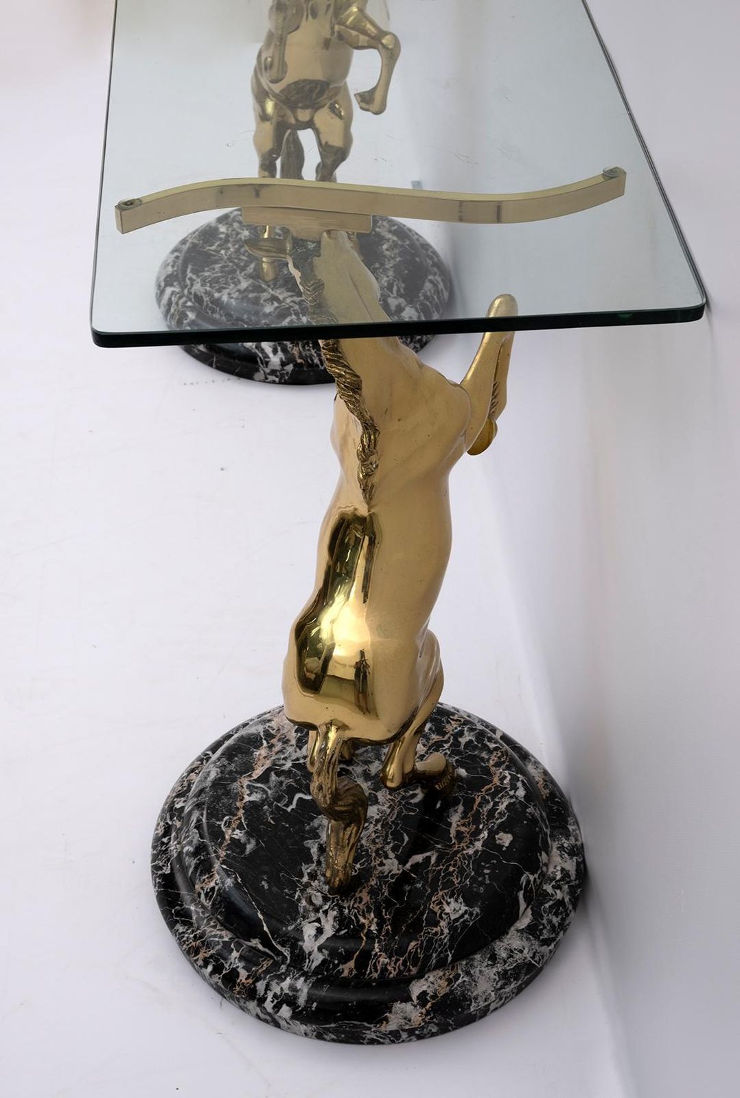 Mid Century Modern Italian Brass Horses And Marble Bases Console Table, 1970s photo vintage