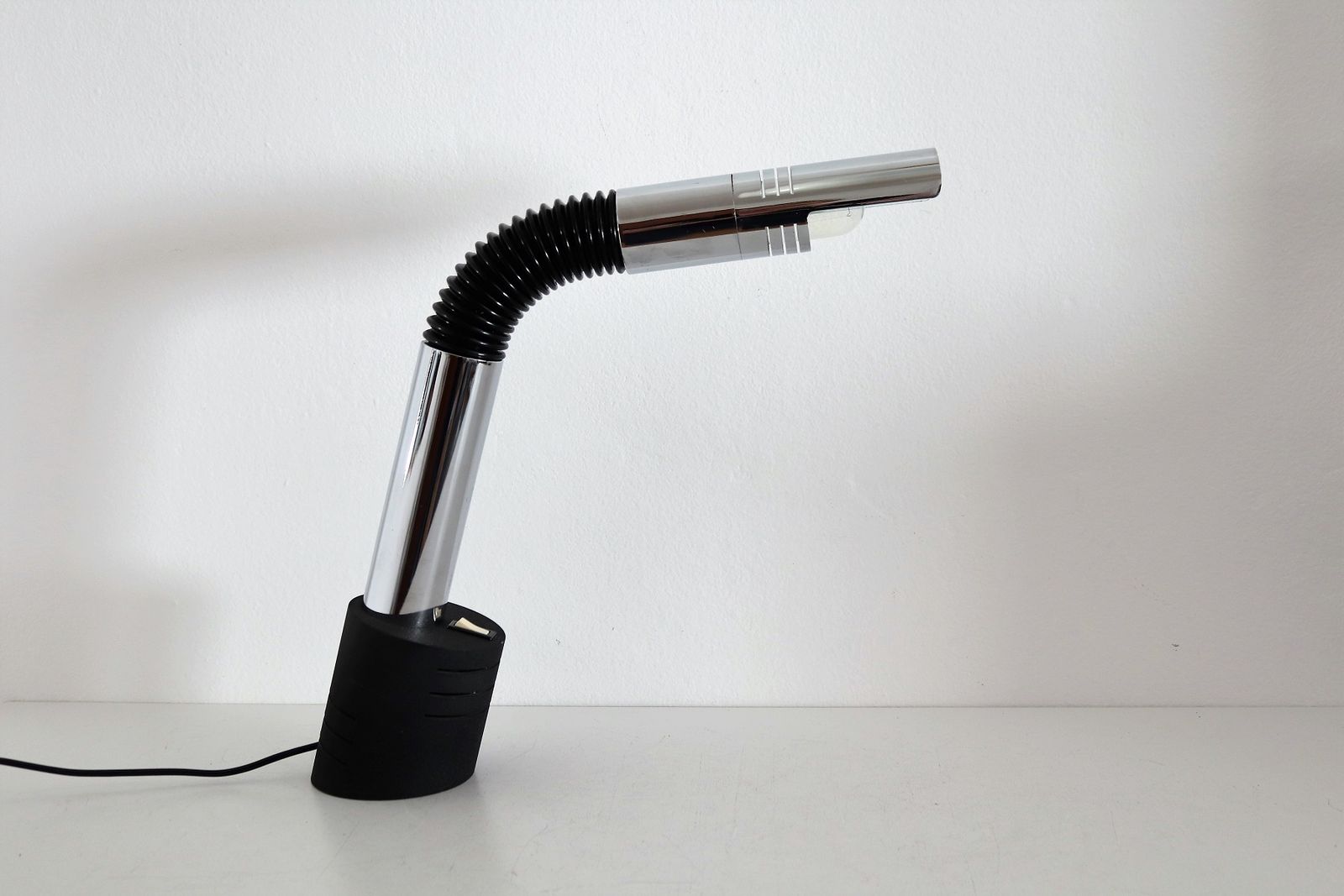 Italian Midcentury Desk Lamp In Chrome, Cast Iron With Swivel Arm By Mario Bellini For Targetti, 1970s photo vinterior