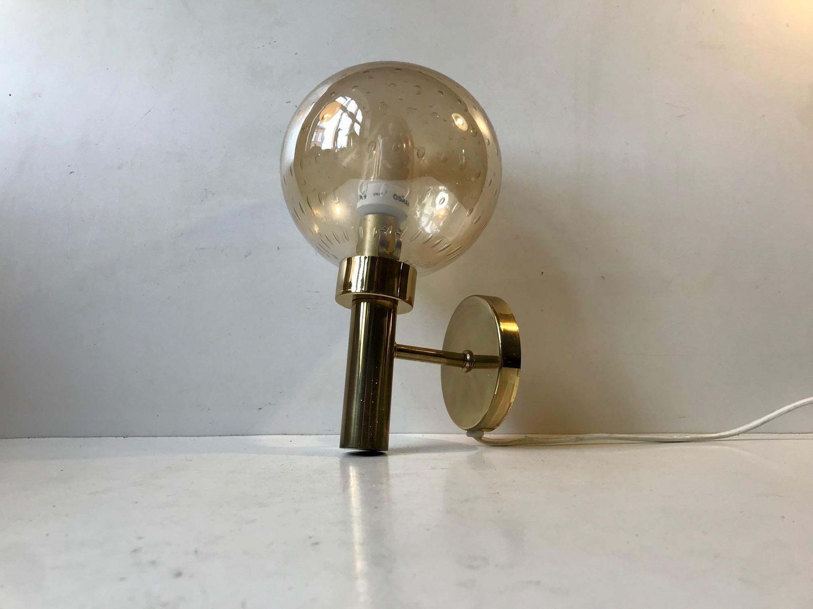 Scandinavian Brass & Bubble Art Glass Wall Sconce By Vitrika 1970s photo 296.0