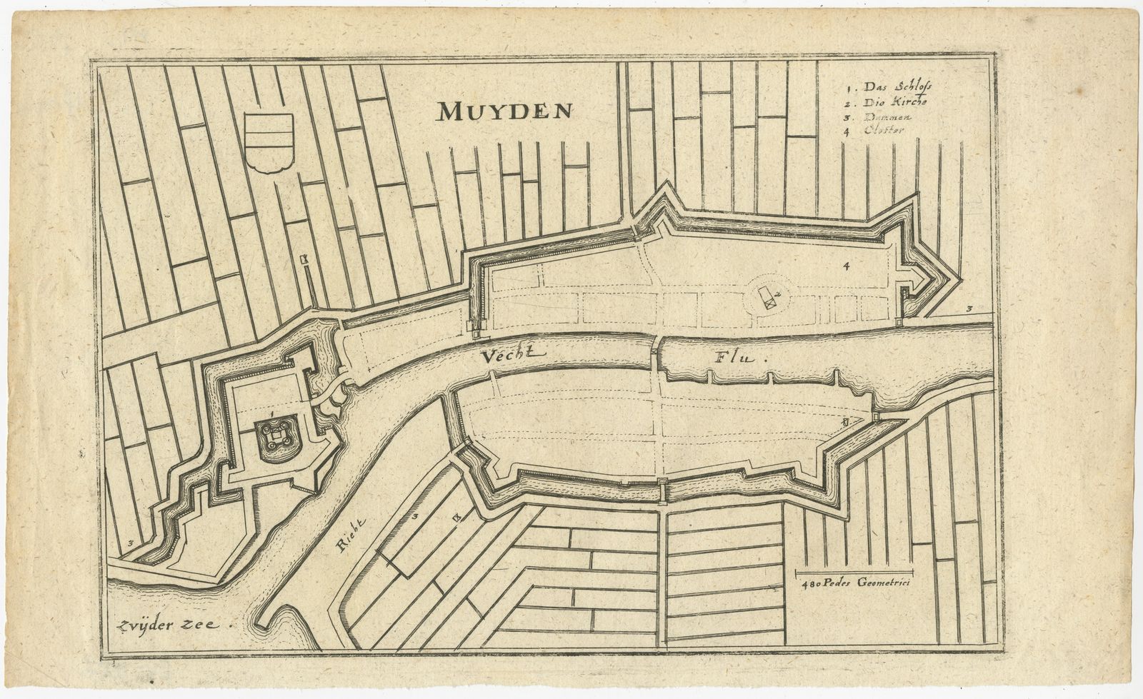 Antique Map Of The City Of Muiden By Merian (1659)