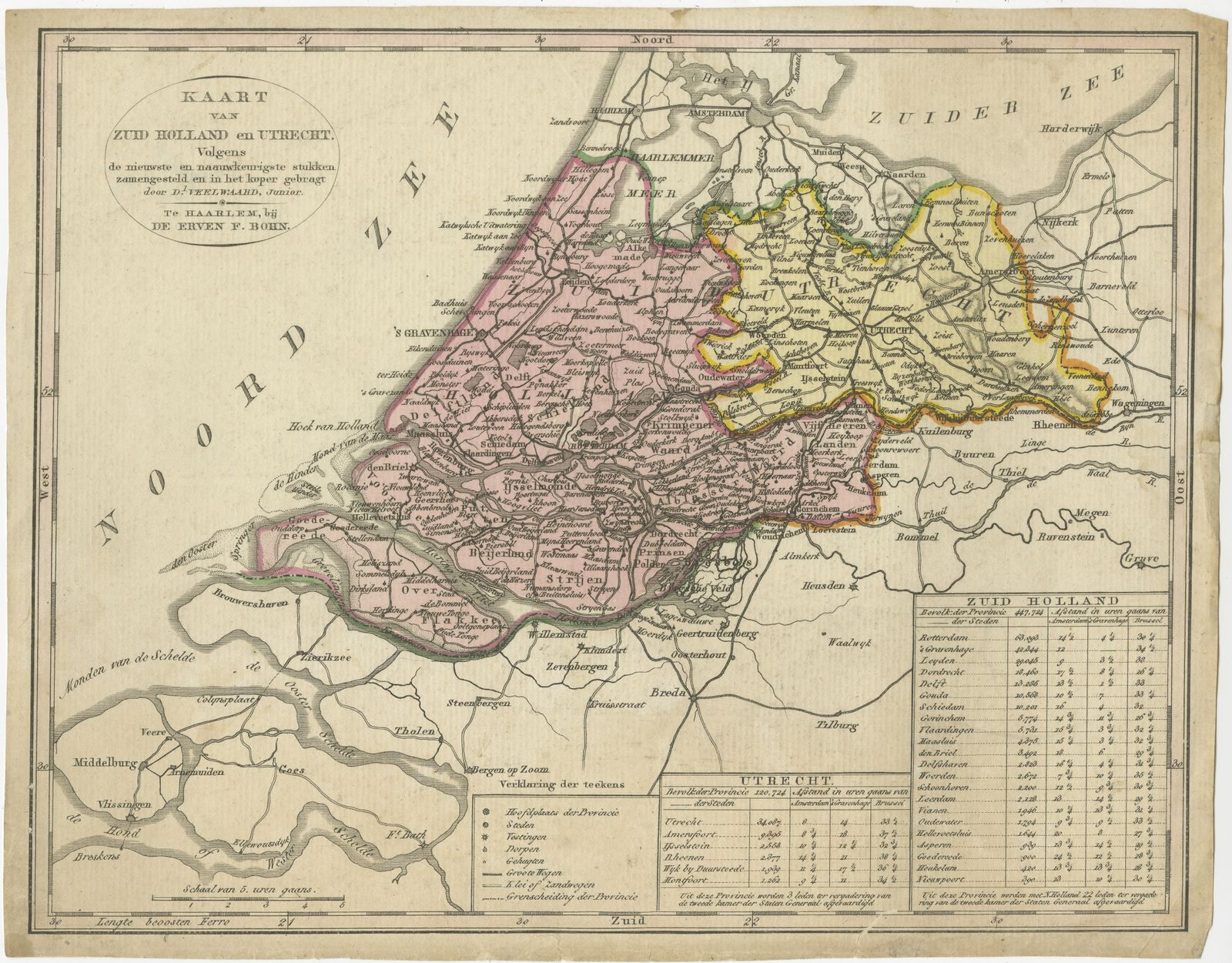 Antique Map Of The Province Of Zuid Holland And Utrecht By Veelwaard (C.1840)