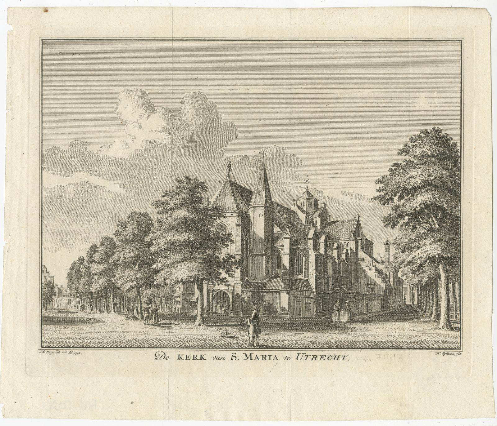 Antique Print Of The Mariakerk In Utrecht By Spilman (C.1748)